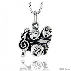 Sterling Silver G-Clef & Comedy / Tragedy Masks Pendant, 1/2 in tall