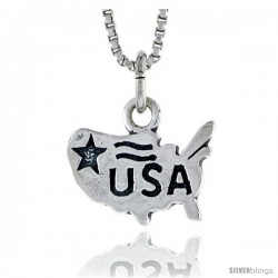 Sterling Silver USA Map Pendant, 3/8 in tall