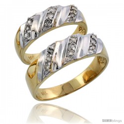 14k Gold 2-Piece His (7mm) & Hers (6mm) Diamond Wedding Band Set w/ Rhodium Accent, w/ 0.28 Carat Brilliant Cut Diamonds