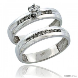 14k White Gold 2-Piece Diamond Engagement Ring Band Set w/ 0.37 Carat Brilliant Cut Diamonds, 5/32 in. (4mm) wide