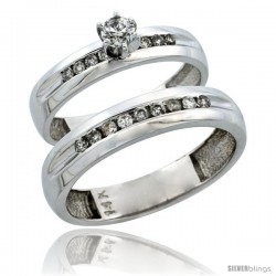 14k White Gold 2-Piece Diamond Ring Band Set w/ Rhodium Accent ( Engagement Ring & Man's Wedding Band ), w/ 0.42 Carat