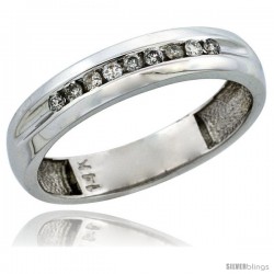 14k White Gold Men's Diamond Ring Band w/ 0.16 Carat Brilliant Cut Diamonds, 3/16 in. (5mm) wide