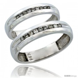 14k White Gold 2-Piece His (5mm) & Hers (4mm) Diamond Wedding Ring Band Set w/ 0.27 Carat Brilliant Cut Diamonds