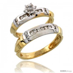 14k Gold 2-Piece Diamond Ring Set w/ Rhodium Accent ( Engagement Ring & Man's Wedding Band ), w/ 0.44 Carat Brilliant Cut