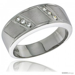 Sterling Silver Cubic Zirconia Mens Wedding Band Ring 5/16 in wide -Style Agcz622mb