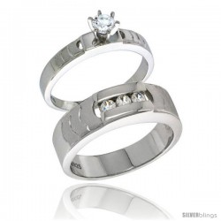 Sterling Silver Cubic Zirconia Engagement Rings Set for Him & Her Brilliant Cut Solitaire 1/4 in wide -Style Agcz623em