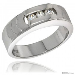 Sterling Silver Cubic Zirconia Mens Wedding Band Ring 1/4 in wide -Style Agcz623mb