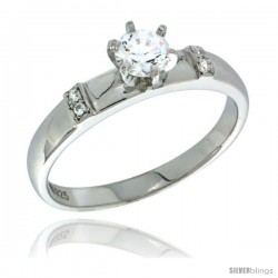 Sterling Silver Cubic Zirconia Solitaire Engagement Ring 0.65 ct size Brilliant Cut 5/32 in wide