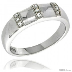Sterling Silver Cubic Zirconia Mens Wedding Band Ring 1/4 in wide -Style Agcz624mb