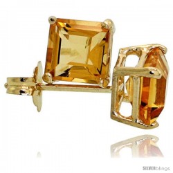14K Gold 5 mm Citrine Square Stud Earrings 1 cttw November Birthstone