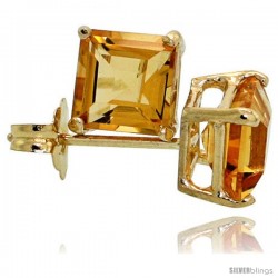 14K Gold 5 mm Citrine Square Stud Earrings 1 cttw November Birthstone