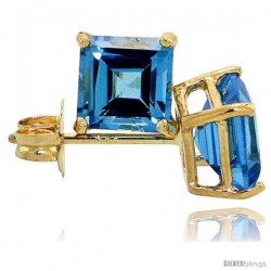 14K Gold 5 mm Blue Topaz Square Stud Earrings 1 cttw December Birthstone
