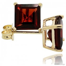 14K Gold 6 mm Garnet Square Stud Earrings 2 cttw January Birthstone