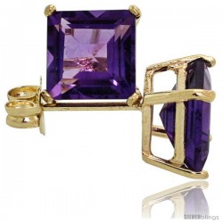 14K Gold 6 mm Amethyst Square Stud Earrings 2 cttw February Birthstone