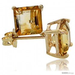 14K Gold 6 mm Citrine Square Stud Earrings 2 cttw November Birthstone