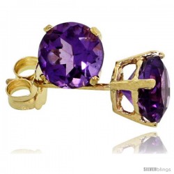 14K Gold 5 mm Amethyst Stud Earrings 1 cttw February Birthstone