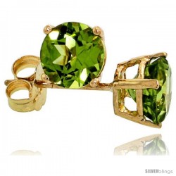 14K Gold 5 mm Peridot Stud Earrings 1 cttw August Birthstone