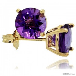 14K Gold 6 mm Amethyst Stud Earrings 2 cttw February Birthstone