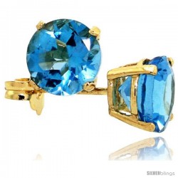 14K Gold 6 mm Blue Topaz Stud Earrings 2 cttw December Birthstone