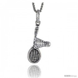 Sterling Silver Badminton Racquet & Birdie Pendant, 5/8 in wide