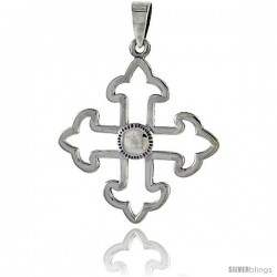 Sterling Silver Cross Fleury Pendant, 1 1/4 in tall