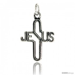 Sterling Silver Jesus Cross Pendant, 5/8 in tall