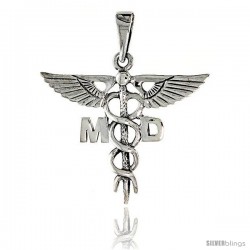 Sterling Silver Caduceus (Medical Symbol) Pendant, 1 in tall