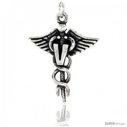 Sterling Silver Veterinary Caduceus (Medical Symbol) Pendant, 1 in tall