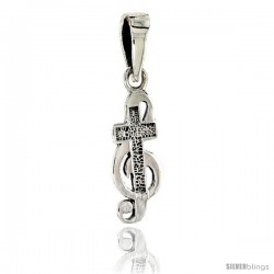 Sterling Silver Crucifix over G-Clef Pendant, 3/4 in tall