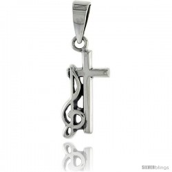 Sterling Silver Crucifix & G-Clef Pendant, 3/4 in tall