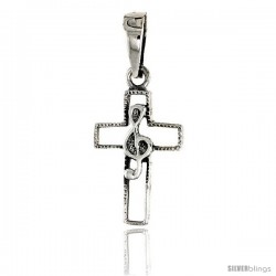 Sterling Silver G-Clef over a Crucifix Pendant, 3/4 in tall