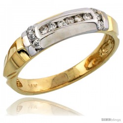 14k Gold Men's Diamond Band w/ Rhodium Accent, w/ 0.23 Carat Brilliant Cut Diamonds, 3/16 in. (5mm) wide