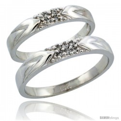 14k White Gold 2-Piece His (3.5mm) & Hers (3.5mm) Diamond Wedding Ring Band Set w/ 0.10 Carat Brilliant Cut Diamonds