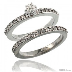 14k White Gold 2-Piece Diamond Engagement Ring Band Set w/ 0.54 Carat Brilliant Cut Diamonds, 3/32 in. (2mm) wide