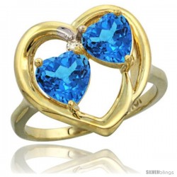 10k Yellow Gold 2-Stone Heart Ring 6mm Natural Swiss Blue & Swiss Blue