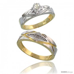 Gold Plated Sterling Silver 2-Piece Diamond Wedding Engagement Ring Set for Him & Her, 5mm & 6mm wide