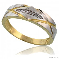 Gold Plated Sterling Silver Mens Diamond Wedding Band, 1/4 in wide