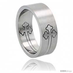 Surgical Steel Orthodox Cross Ring Cut-out 8mm Wedding Band