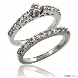 14k White Gold 2-Piece Diamond Engagement Ring Band Set w/ 0.72 Carat Brilliant Cut Diamonds, 3/32 in. (2.5mm) wide