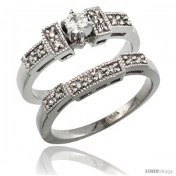 14k White Gold 2-Piece Diamond Engagement Ring Band Set w/ 0.37 Carat Brilliant Cut Diamonds, 1/8 in. (3mm) wide