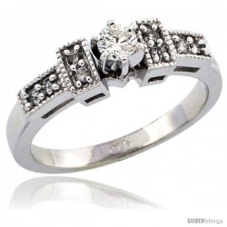 14k White Gold Diamond Engagement Ring w/ 0.27 Carat Brilliant Cut Diamonds, 1/8 in. (3mm) wide