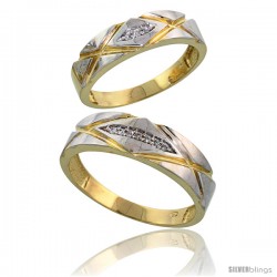 Gold Plated Sterling Silver Diamond 2 Piece Wedding Ring Set His 6mm & Hers 5mm