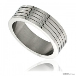 Surgical Steel 7mm Wedding Band Ring 4 Grooves Polished finish