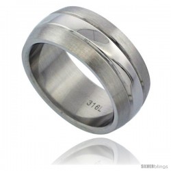 Surgical Steel 9mm Wedding Band Ring Polished Center Matte Finish Beveled Edges