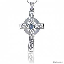 Sterling Silver Celtic Cross w/ Mother of Pearl Pendant, 1 3/4 in