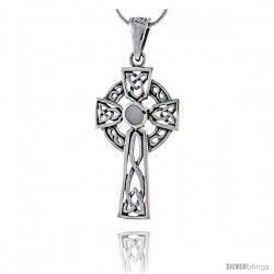 Sterling Silver Celtic Cross w/ Mother of Pearl Pendant, 1 3/4 in -Style Pa2002mop