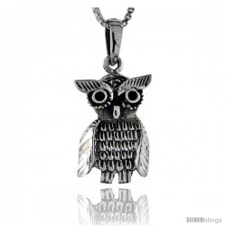 Sterling Silver Owl Pendant, 1 1/8 in tall