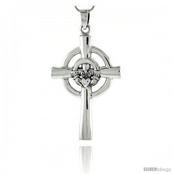 Sterling Silver Claddagh Celtic Cross Pendant, 2 in