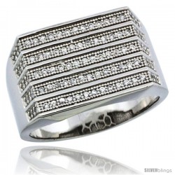 Sterling Silver Men's 5-Row Stripe Ring 95 Micro Pave CZ Stones, 1/2 in (13 mm) wide