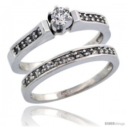 14k White Gold 2-Piece Diamond Engagement Ring Band Set w/ 0.41 Carat Brilliant Cut Diamonds, 1/8 in. (3mm) wide